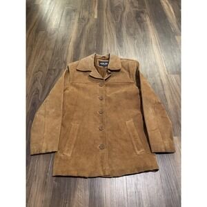 Adler Collection Blazer Coat Womens Medium Brown Suede Leather Overcoat Lined
